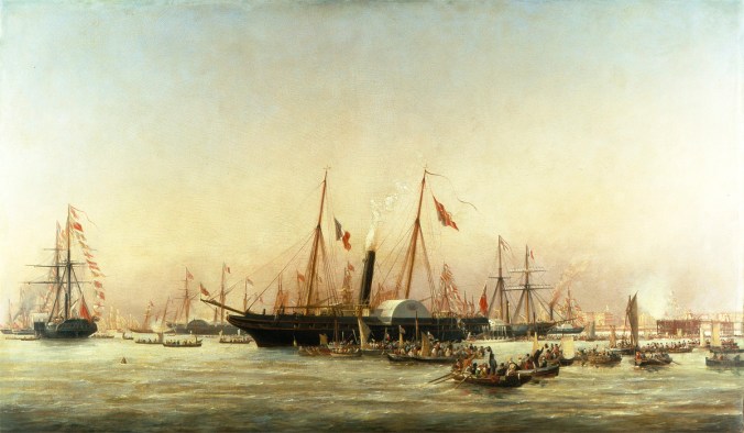 Queen Victoria landing at Brighton. Oil painting by Richard Henry Nibbs, c1843